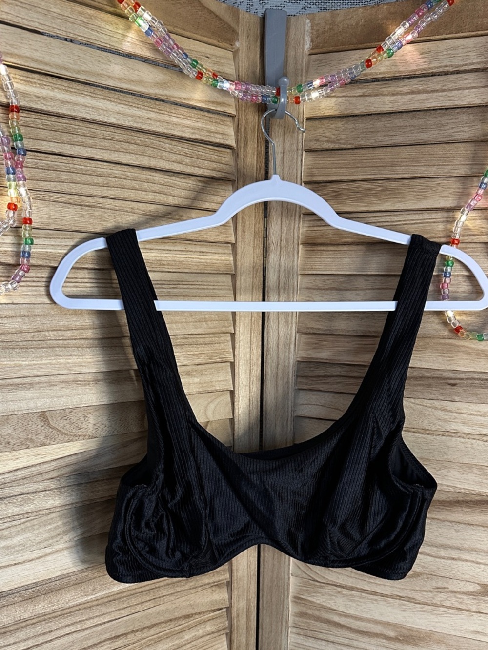 PINK Victoria's Secret Black Ribbed Underwire Bikini Top XXL
